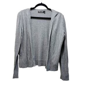 7TH Avenue Design Studio Cardigan Sweater Gray Knit Button Front V-Neck Cotton L